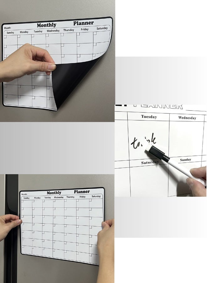 مجموعة مخططات قابلة للمسح بالطاقة المغناطيسية - تقويم شهري/أسبوعي، قائمة المهام، تذكيرات، رسومات تزيين، مغناطيس ثلاجة قابل لإعادة الاستخدام للاستخدام في المنزل/المطبخ، لوحة الرسائل، دفتر الملاحظات، مع قلمين قابلين للمسح - Image 2